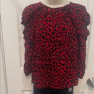Zara Red and Black Leopard Print Blouse size XS